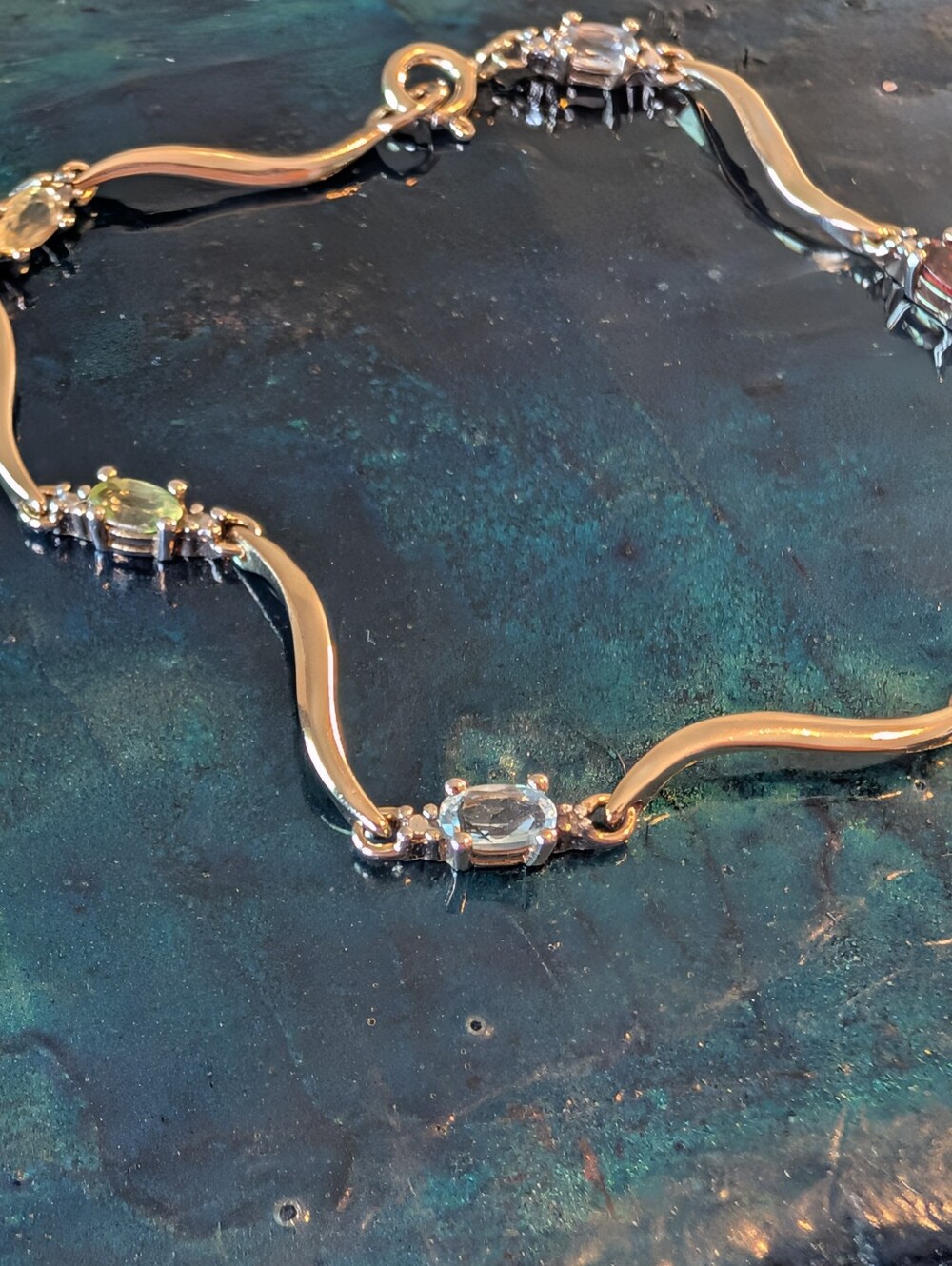 Delicate Multi-Gemstone Gold Plated Sterling Silver Bracelet Topaz Garnet 7.5" - Picture 6 of 16
